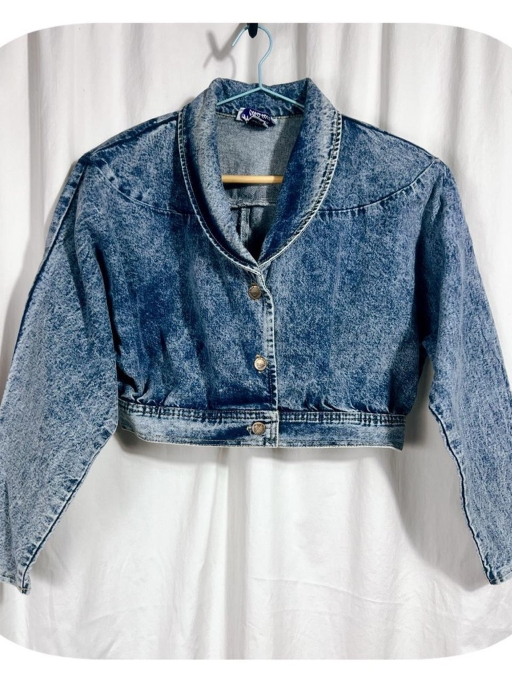 VTG 80s Light Acid-Wash Blue Micro Cropped Jean Jacket